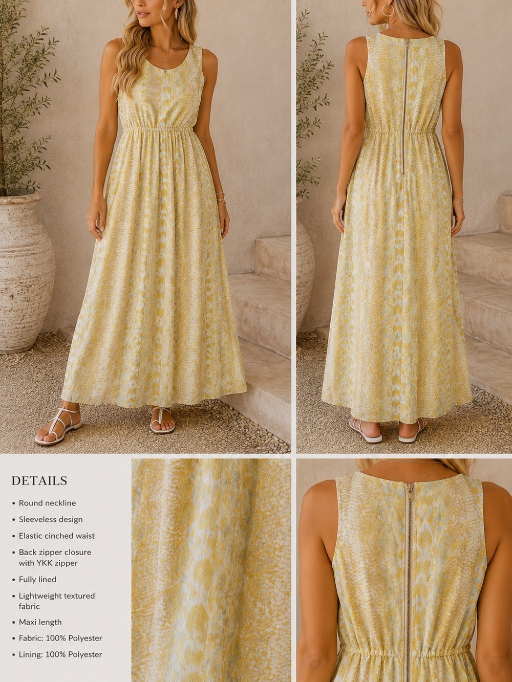 Bar III Sleeveless Yellow Patterned Maxi Dress